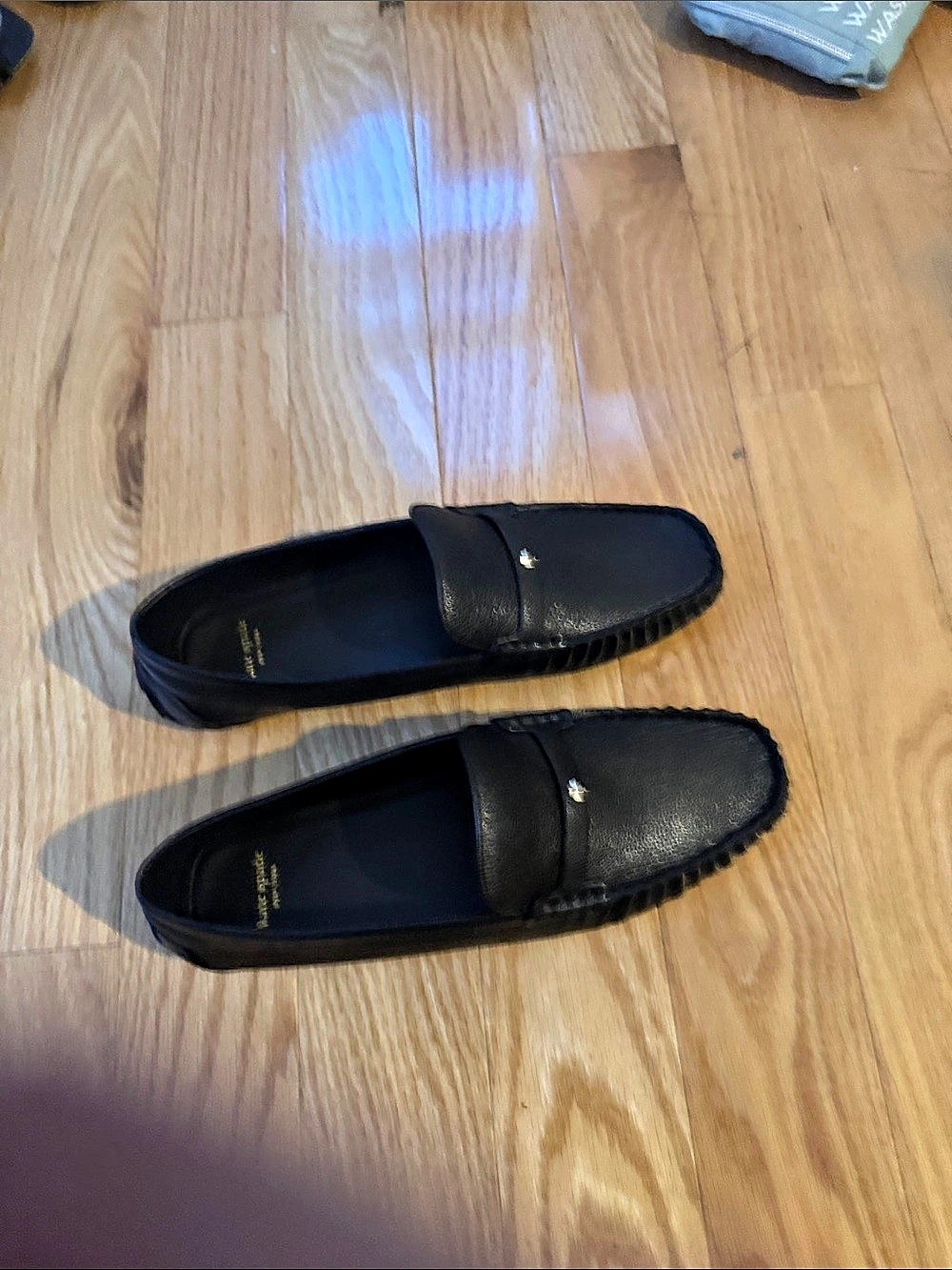 Kate Spade New York Flower Stud Round Toe Moccasin Loafers in Black Leather
